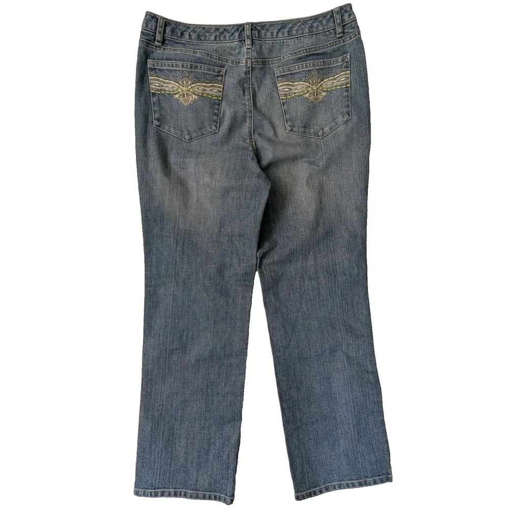 Talbots Straight Leg Jeans Womens 16 Blue‎ Stretch Beaded Embroidered Casual